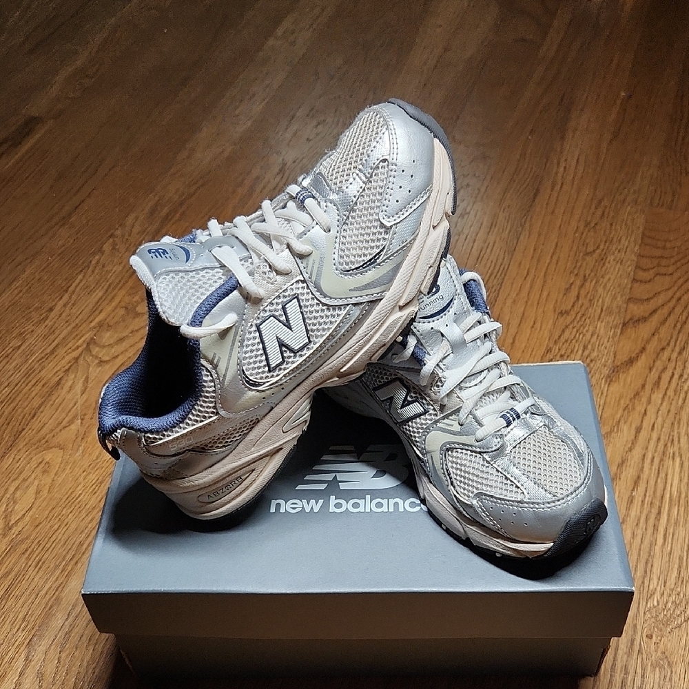 New Balance Kids' Silver and Blue Sneakers